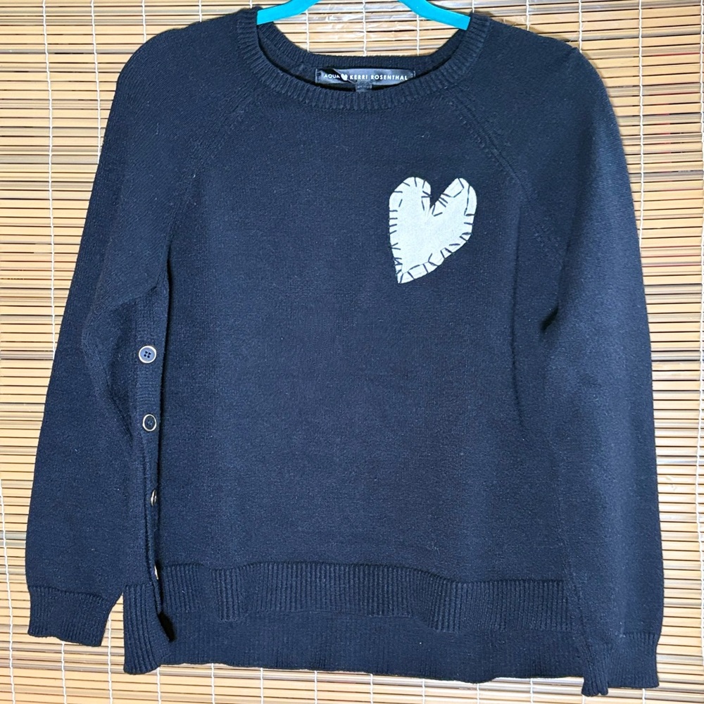 Black Crew Neck Sweater with Heart Design